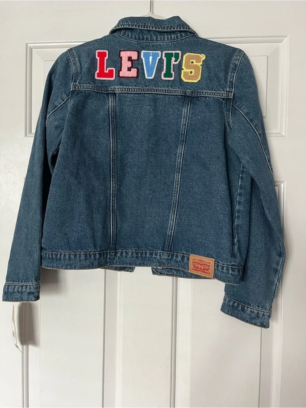 Levi's Blue Denim Kids Jacket with Playful Patch Accents | Size XL